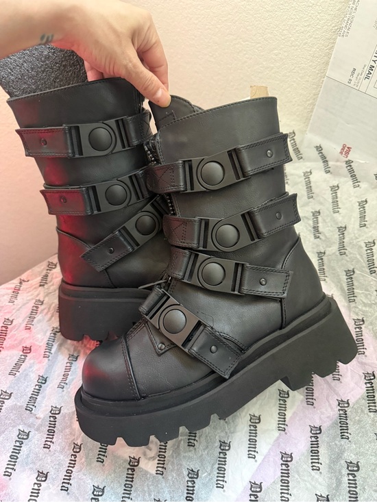 Demonia Shoes - Black Chunky Strap Combat Boots - demonia renegades